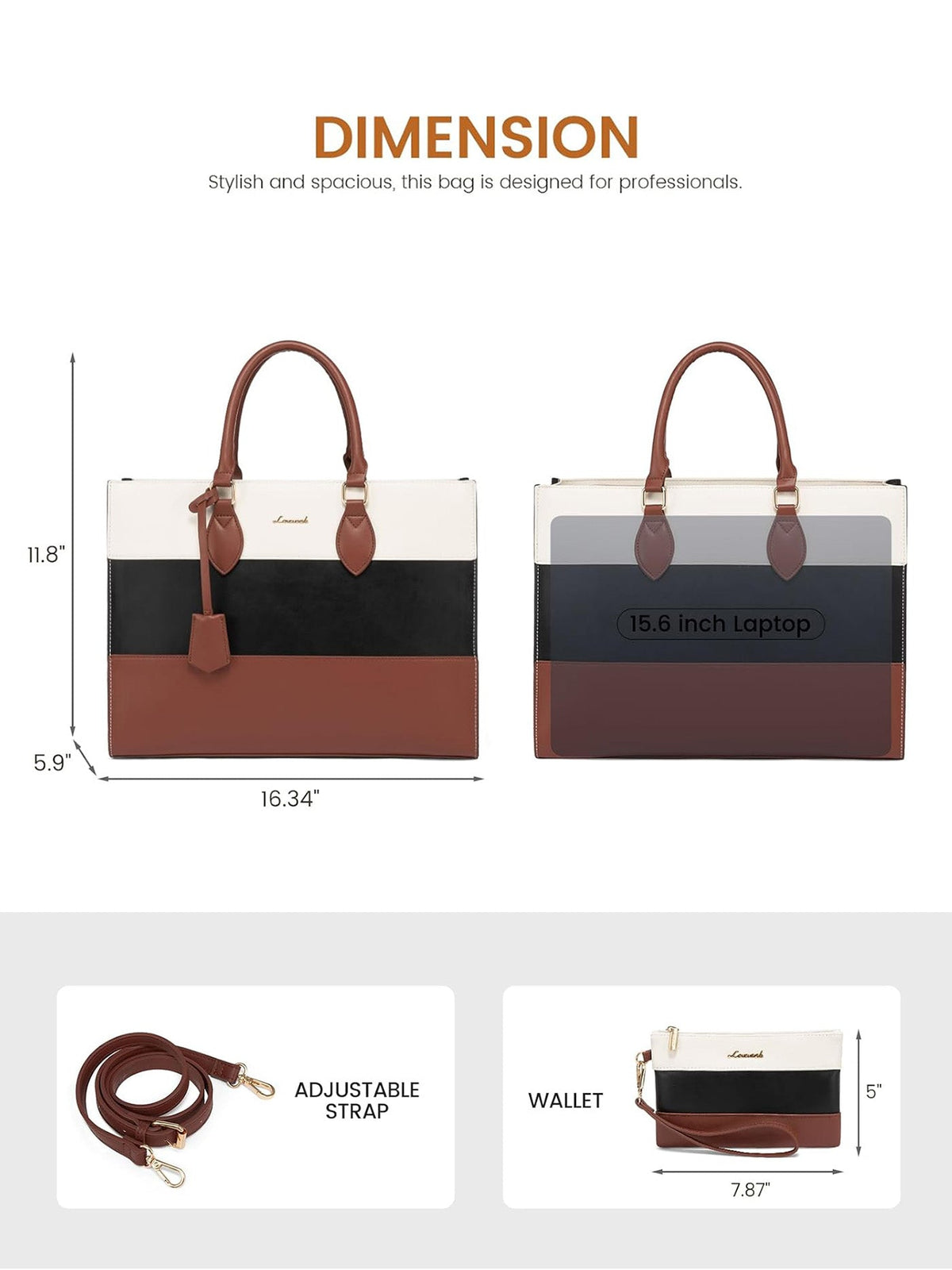 2Pcs Colorblock Laptop Tote Bag, 15.6" 17.3"