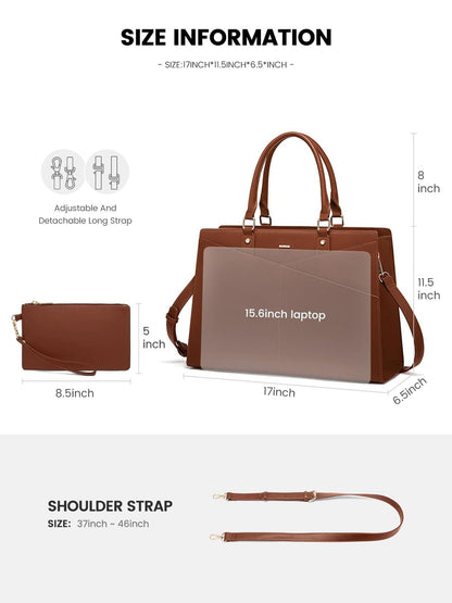 2Pcs Leather Office Laptop Tote Bag, 15.6" 17.3"