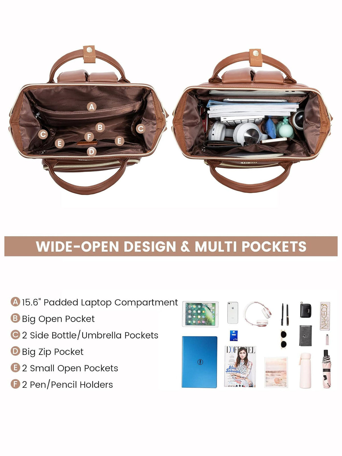 Leather Laptop Backpack, 15.6"-18"