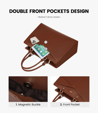 2Pcs Leather Office Laptop Tote Bag, 15.6" 17.3"