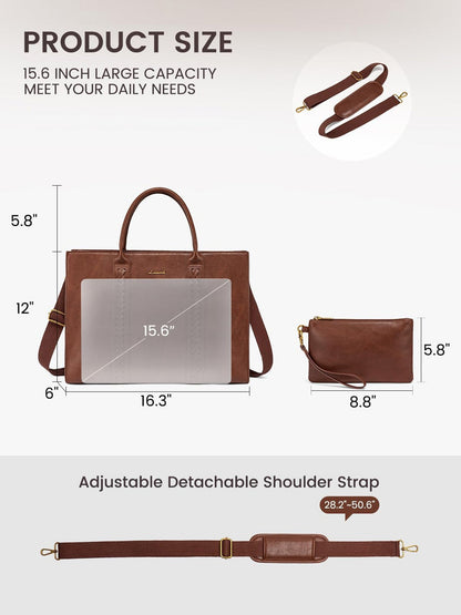 2Pcs Vintage Leather Laptop Bag, 15.6" 17.3"