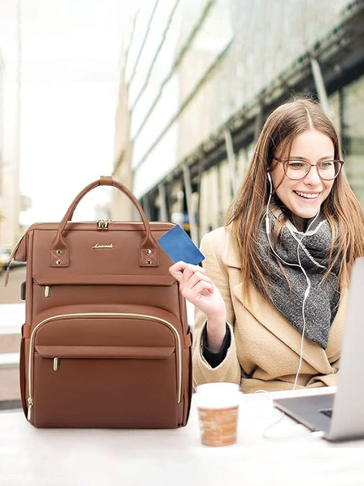 Leather Laptop Backpack, 15.6"-18"