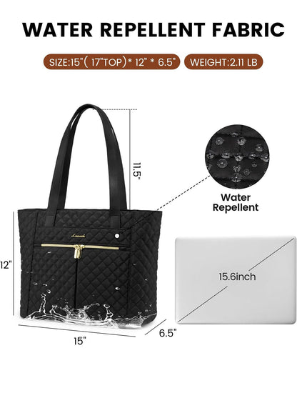 2Pcs Diamond Quilted Tote Bag, 15.6" 17"