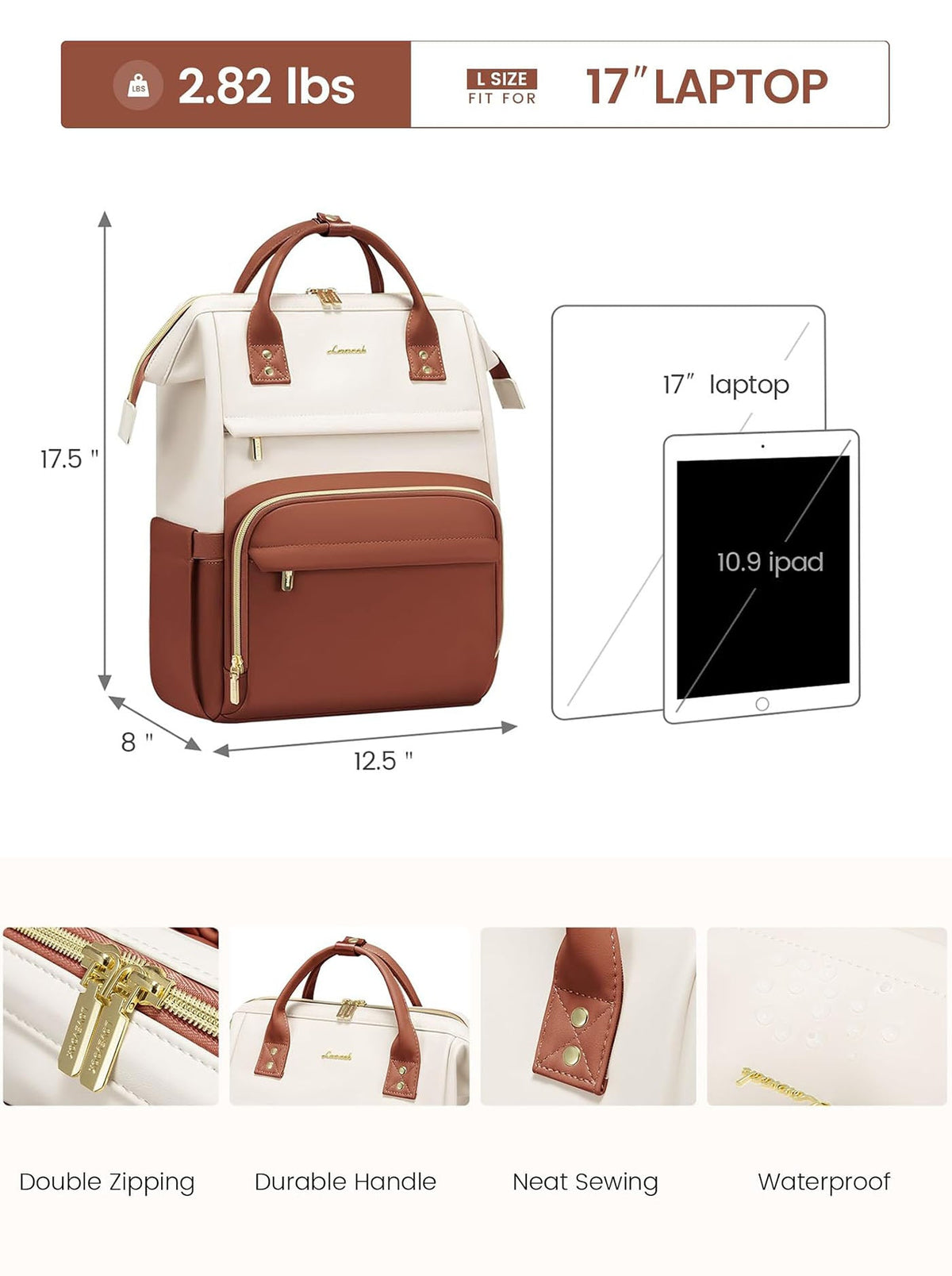 Leather Laptop Backpack, 15.6" 17"