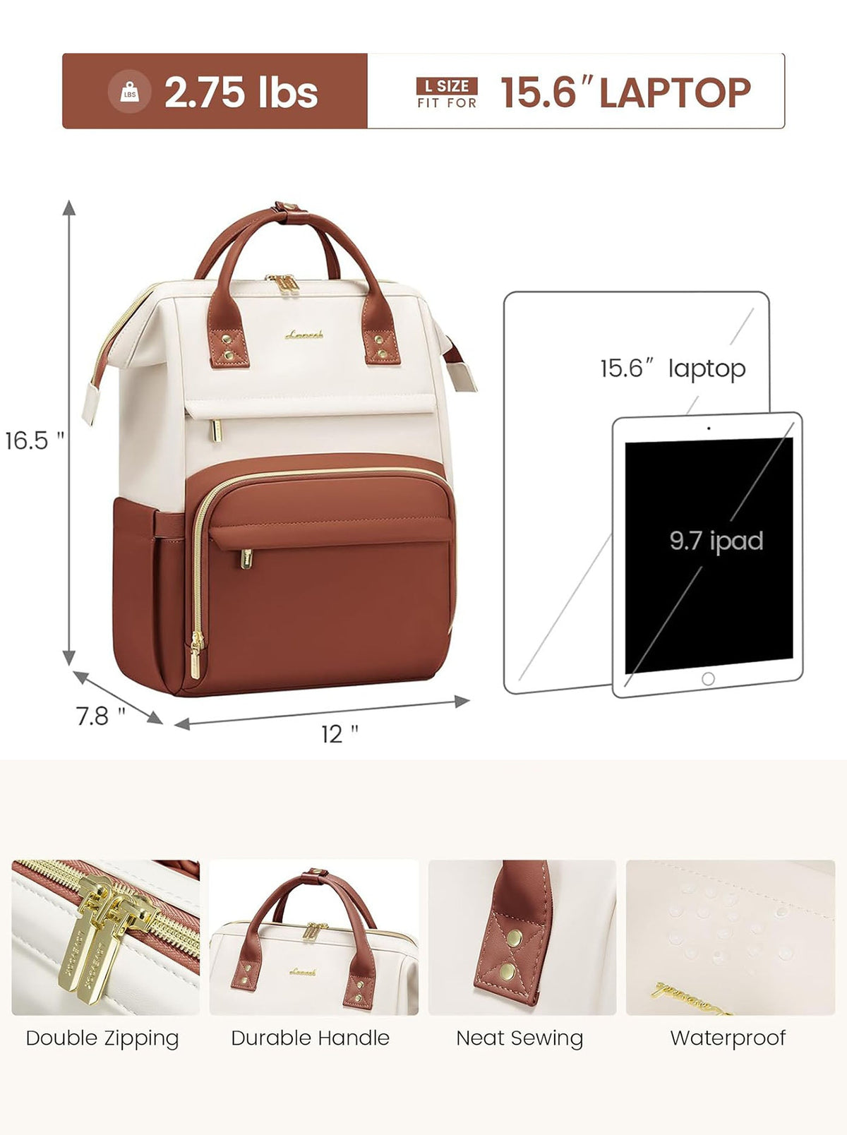Leather Laptop Backpack, 15.6" 17"