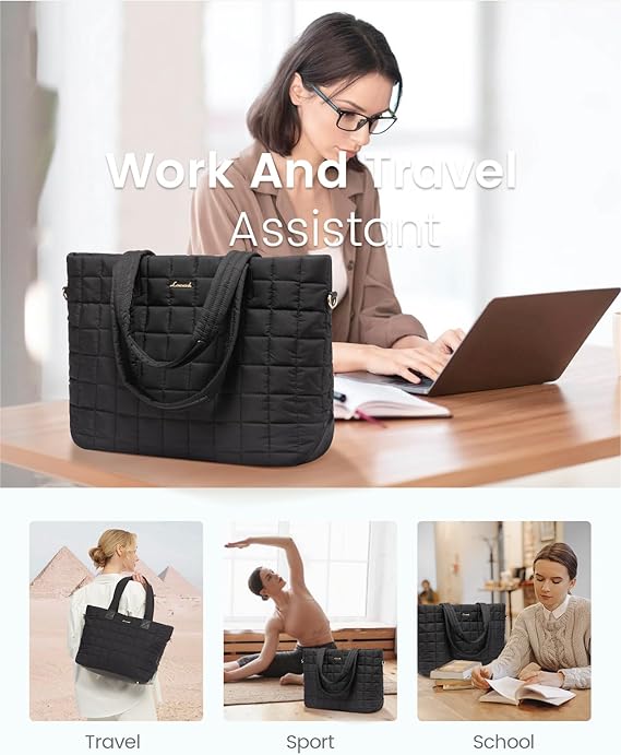 2Pcs Lightweight Puffer Tote Bag, 15.6" 17"