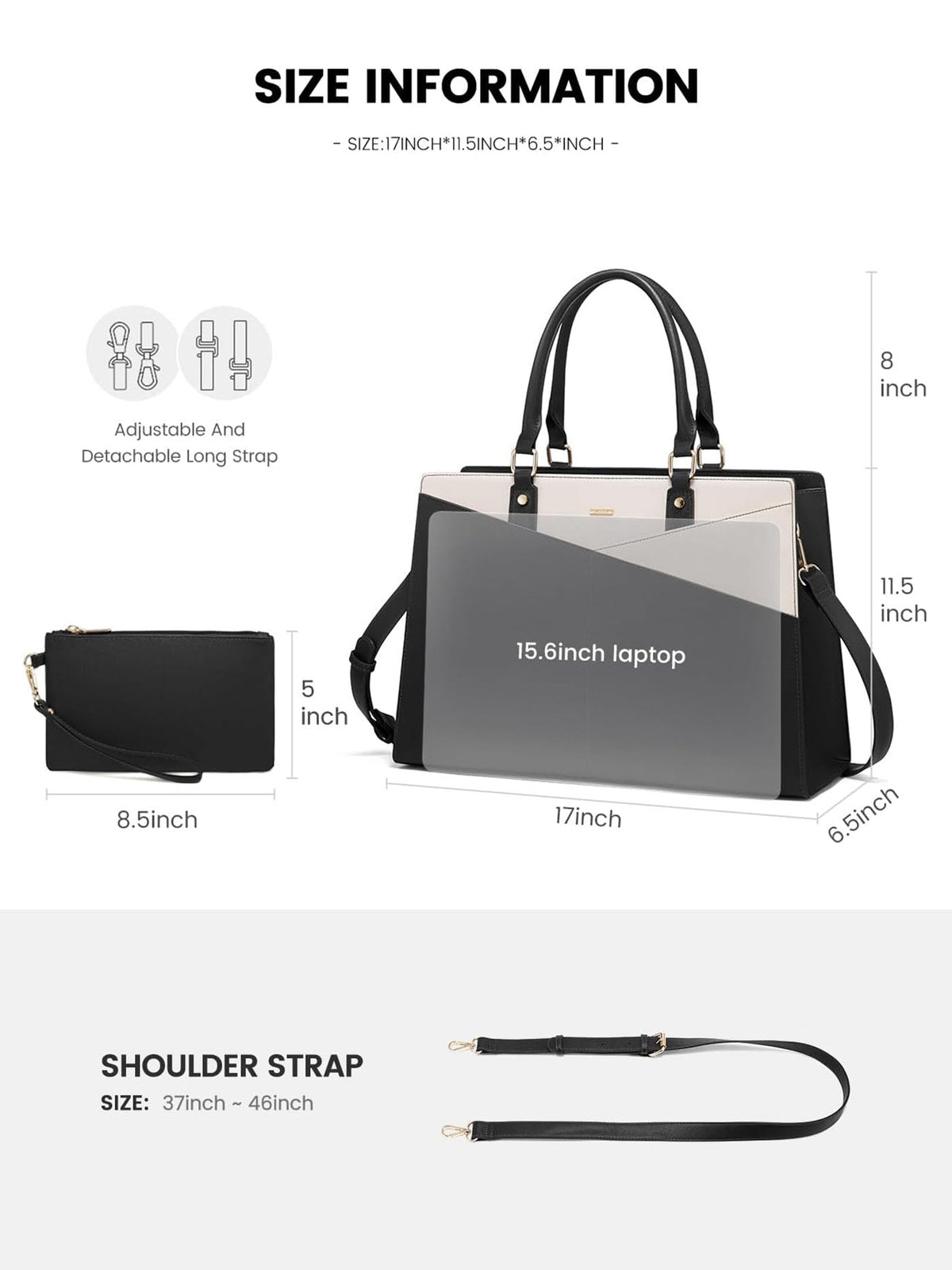 2Pcs Leather Office Laptop Tote Bag, 15.6" 17.3"