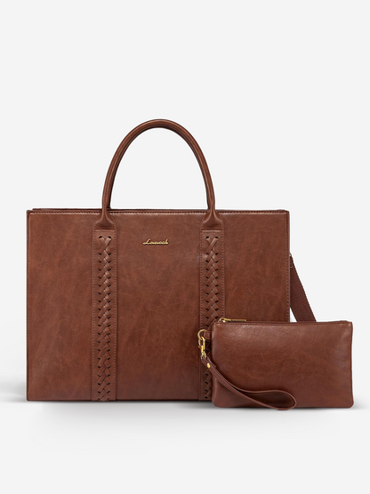 2Pcs Vintage Leather Laptop Bag, 15.6" 17.3"