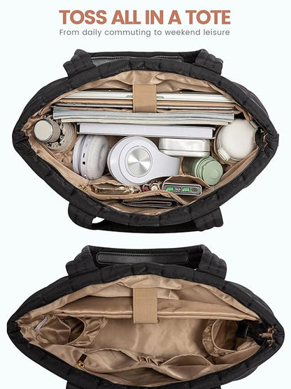 2Pcs Lightweight Puffer Tote Bag, 15.6" 17"