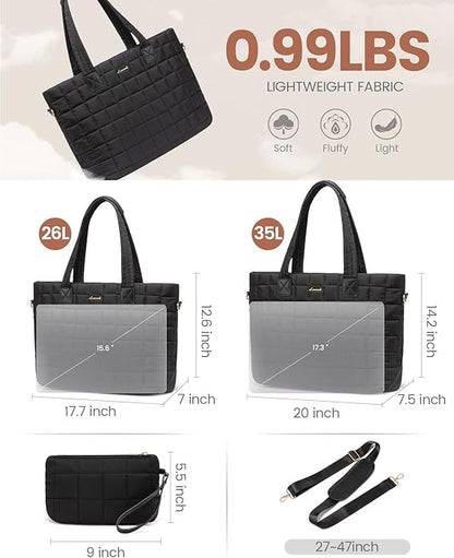 2Pcs Lightweight Puffer Tote Bag, 15.6" 17"