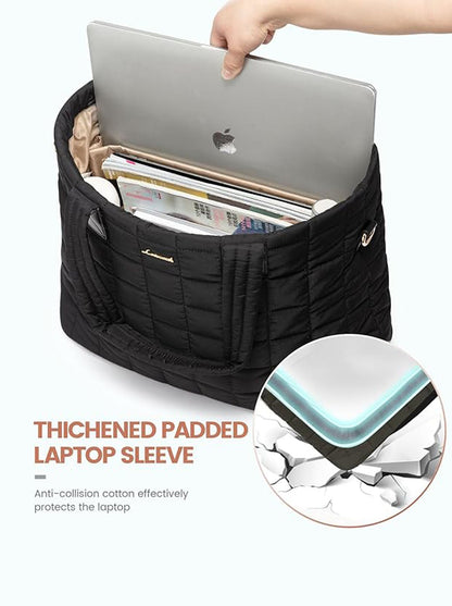 2Pcs Lightweight Puffer Tote Bag, 15.6" 17"
