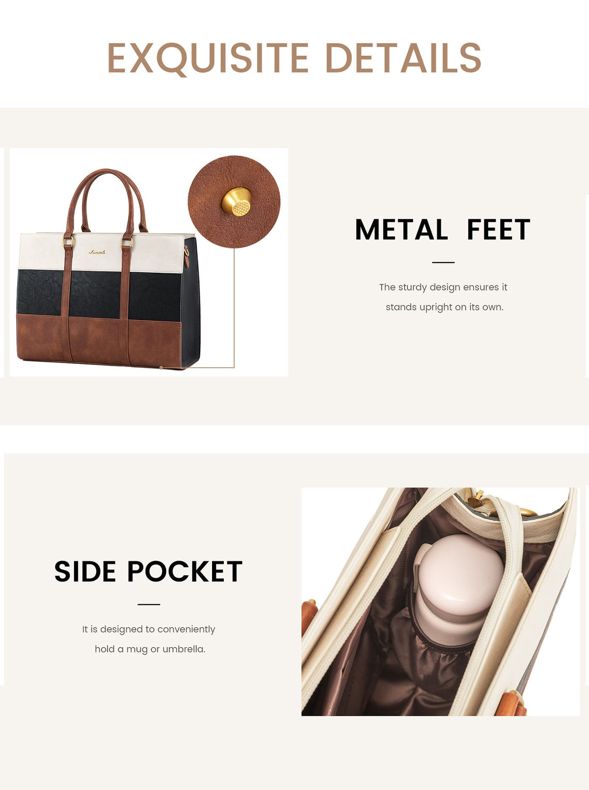 2Pcs Elegant Colorblock Tote Bag, 15.6"