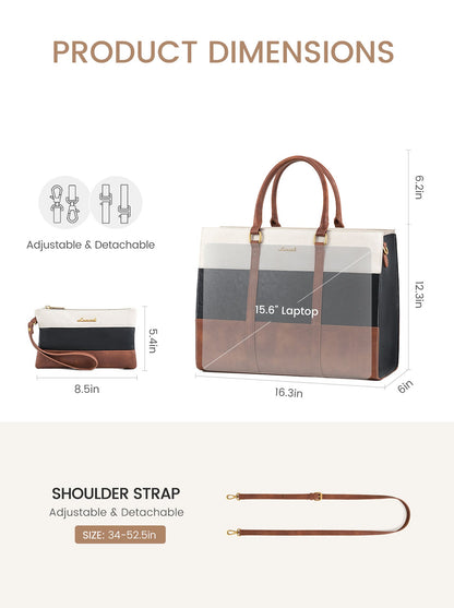 2Pcs Elegant Colorblock Tote Bag, 15.6"