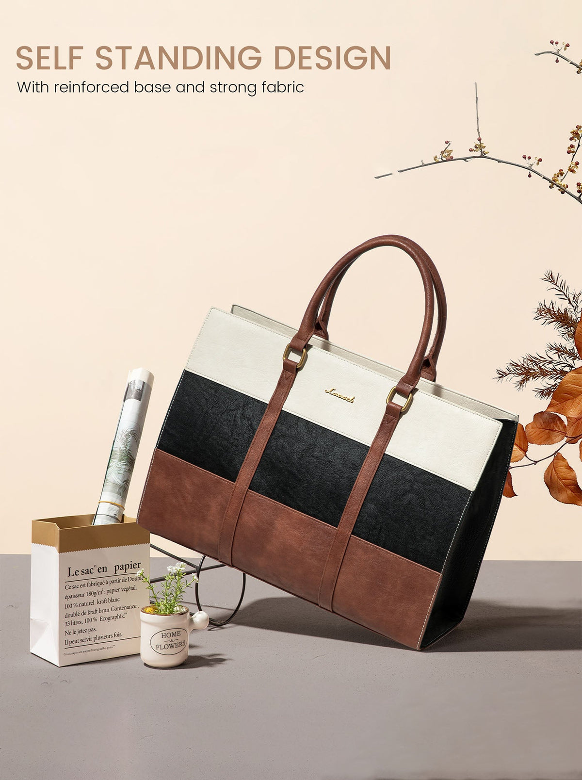 2Pcs Elegant Colorblock Tote Bag, 15.6"
