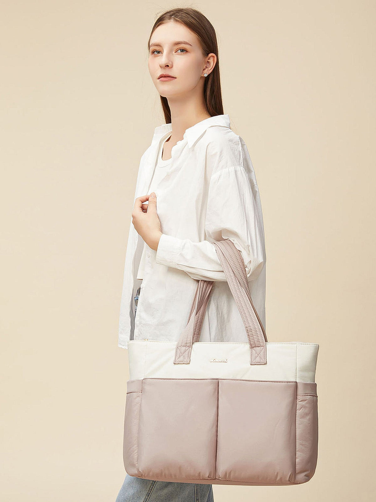 2Pcs Multi-pocket Puffer Tote Bag, 15.6" 17.3"