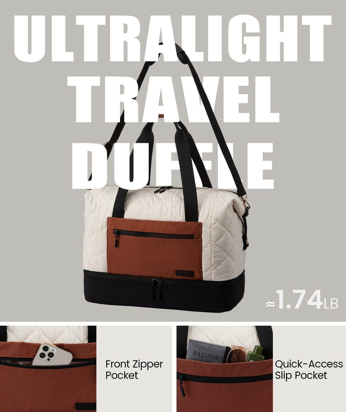 2Pcs Puffer Travel Duffel Bag