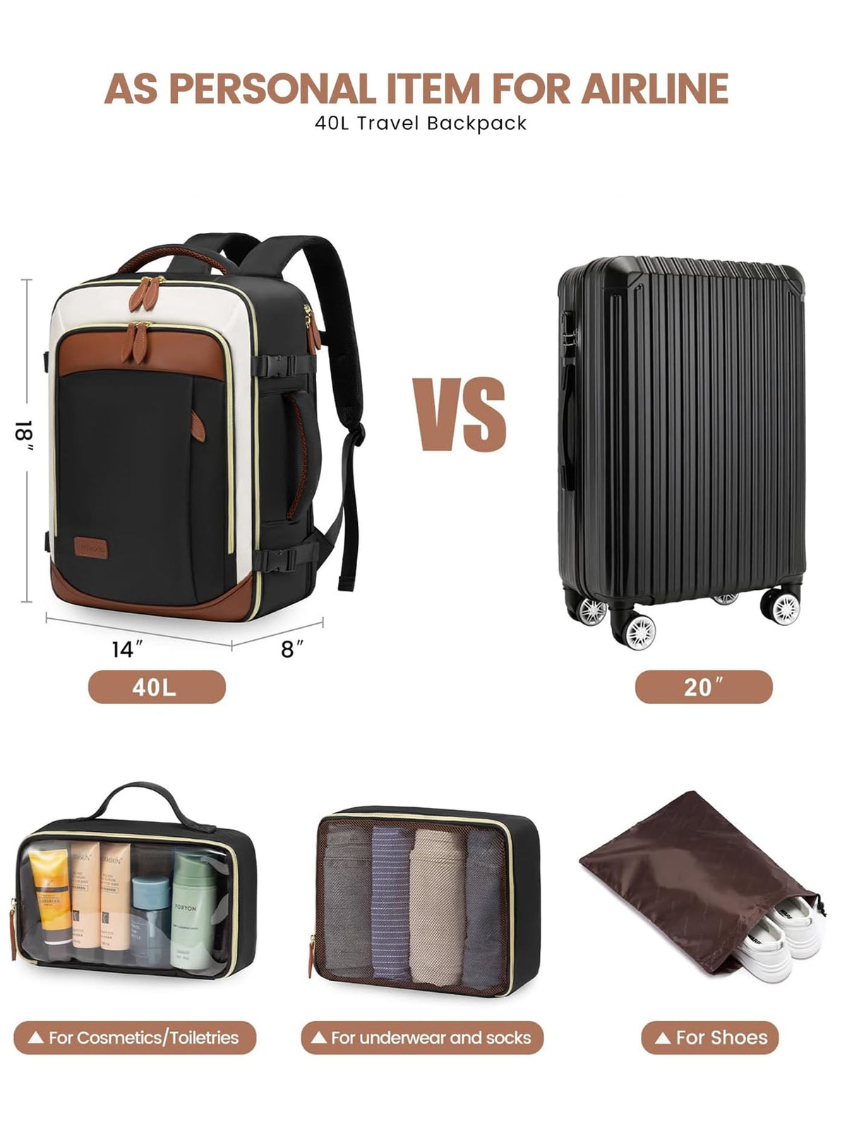 4Pcs Travel Backpack, 40L/50L