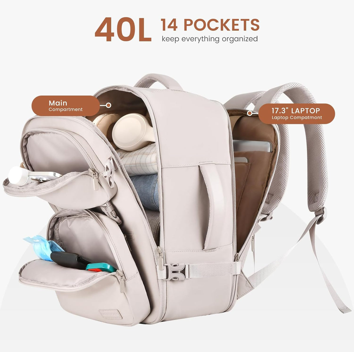 2Pcs Carry on Backpack, 40L 50L