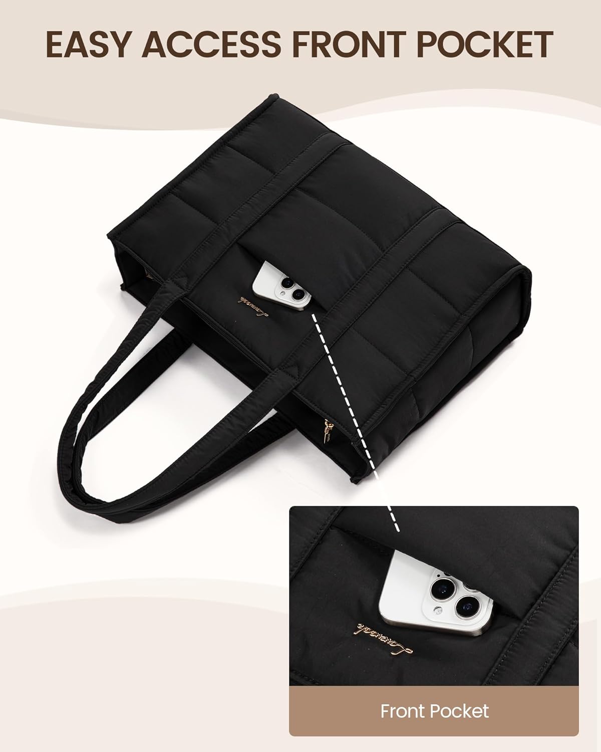 Puffer Tote Bag, 15.6" 17"