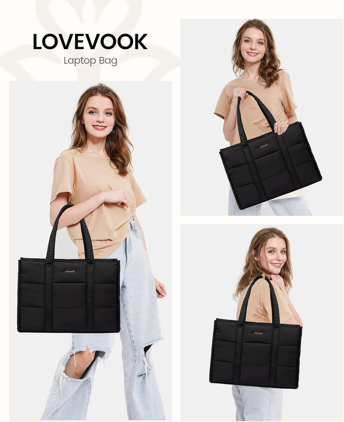 Puffer Tote Bag, 15.6" 17"