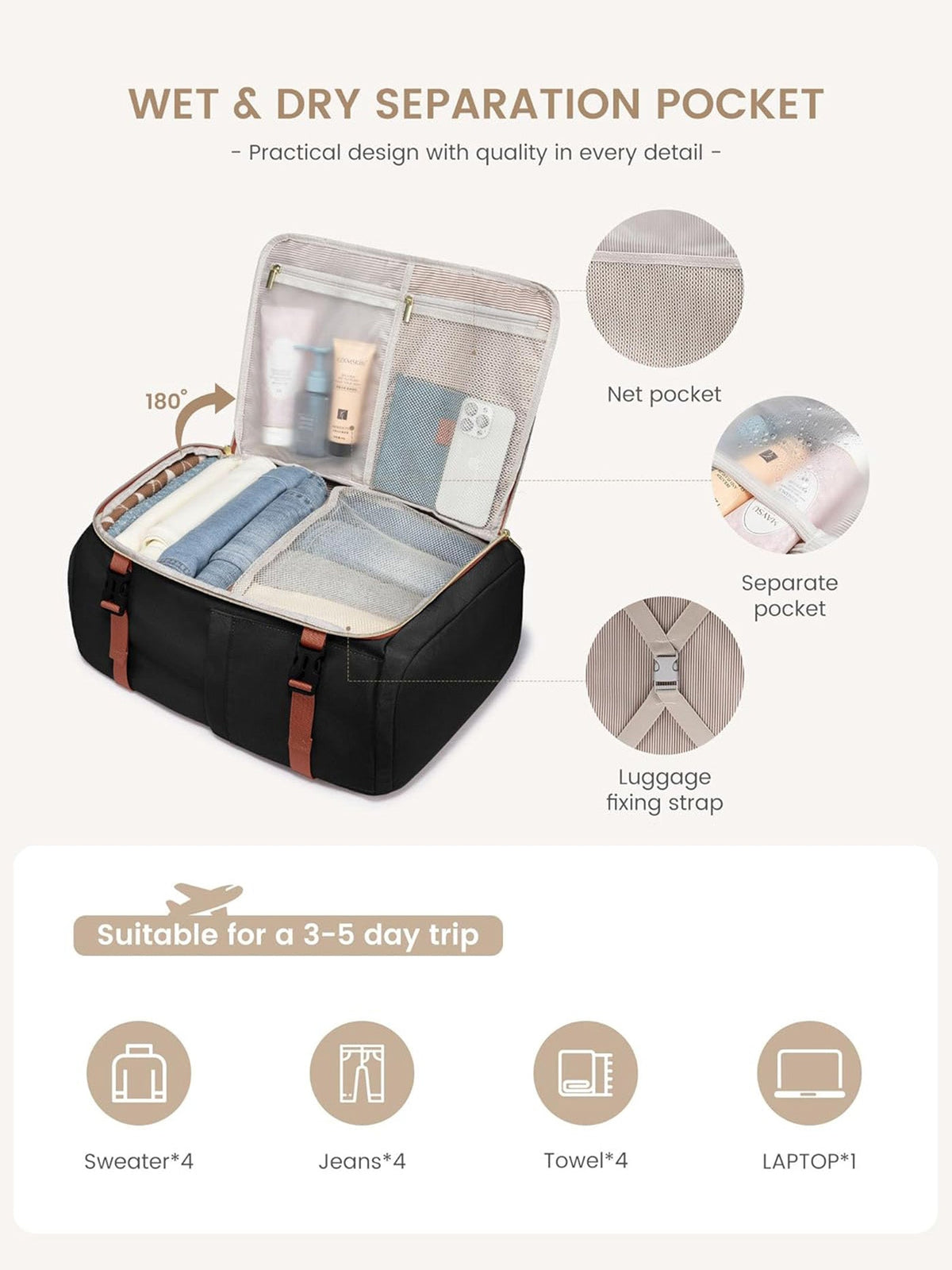 4Pcs Travel Backpack 40L/50L