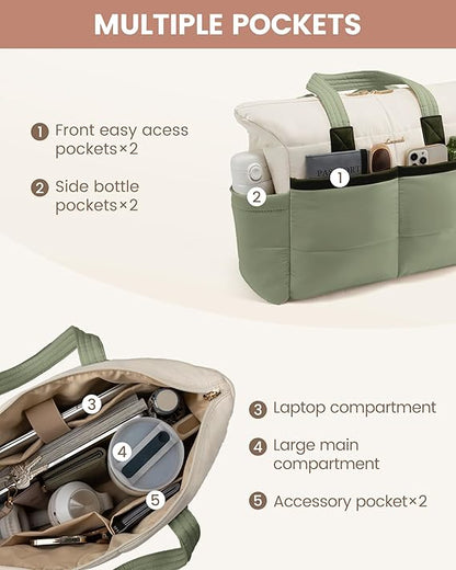 Multi-pocket Puffer Tote Bag, 15.6" 17.3"