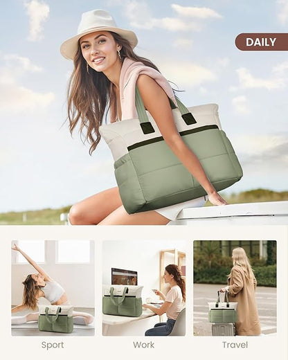 Multi-pocket Puffer Tote Bag, 15.6" 17.3"