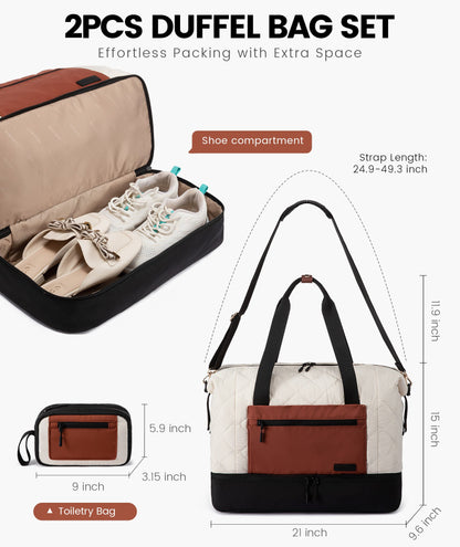 2Pcs Puffer Travel Duffel Bag