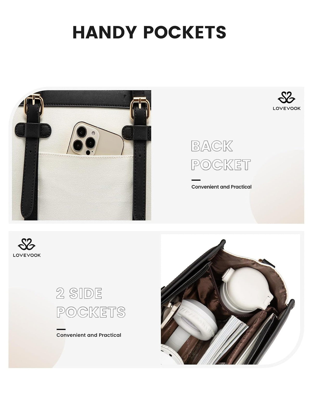 2Pcs Canvas Laptop Tote Bag, 15.6"