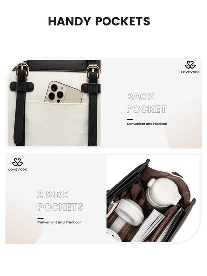 2Pcs Canvas Laptop Tote Bag, 15.6"