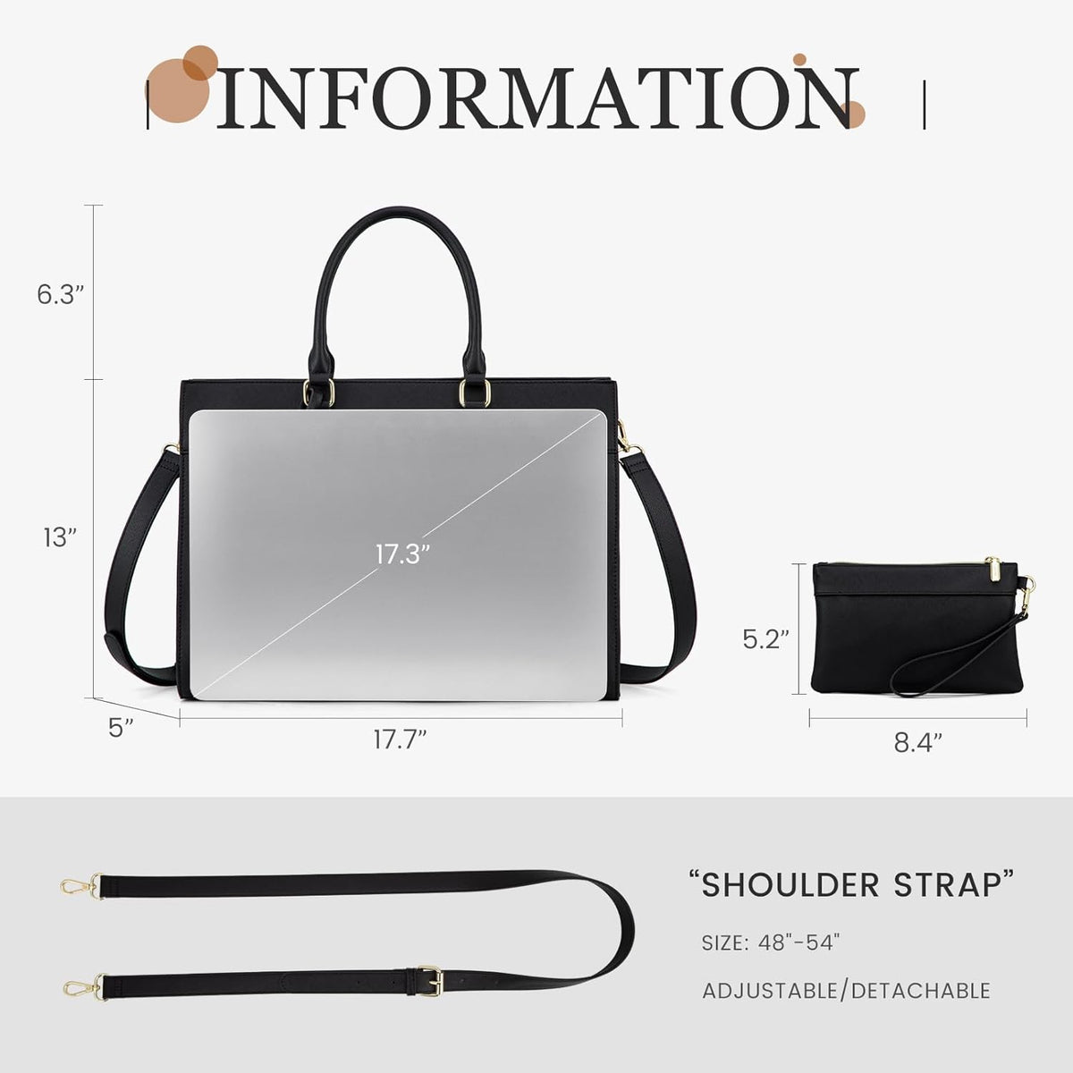 2Pcs Leather Computer Bag, 15.6" 17.3"