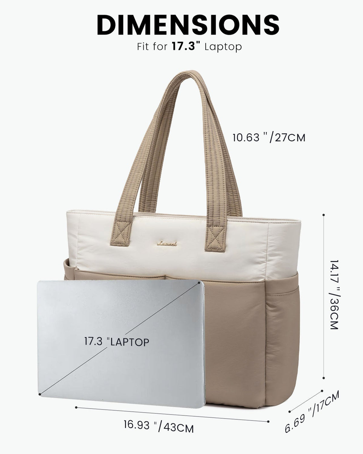 2Pcs Multi-pocket Puffer Tote Bag, 15.6" 17.3"