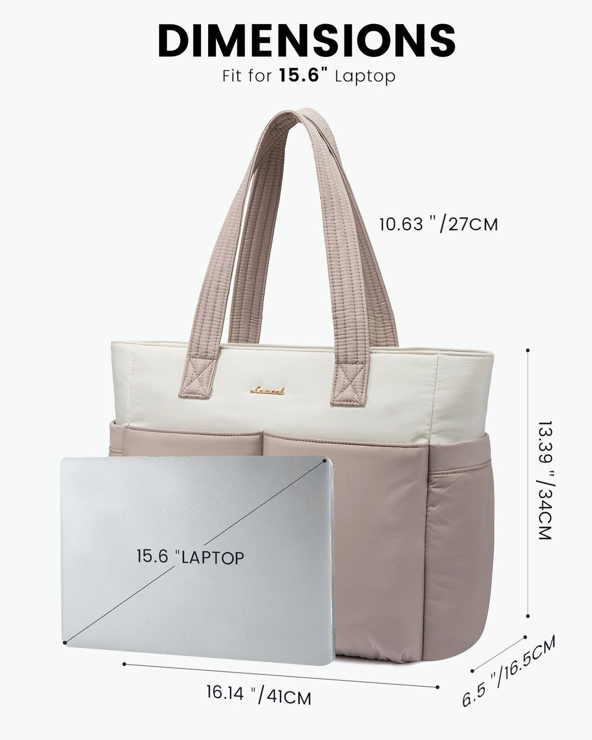 2Pcs Multi-pocket Puffer Tote Bag, 15.6" 17.3"