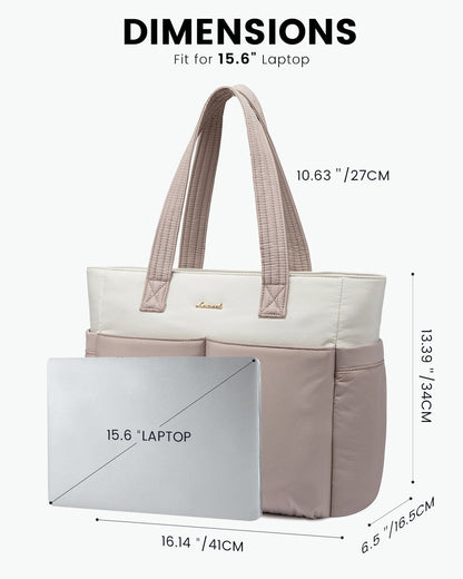 2Pcs Multi-pocket Puffer Tote Bag, 15.6" 17.3"